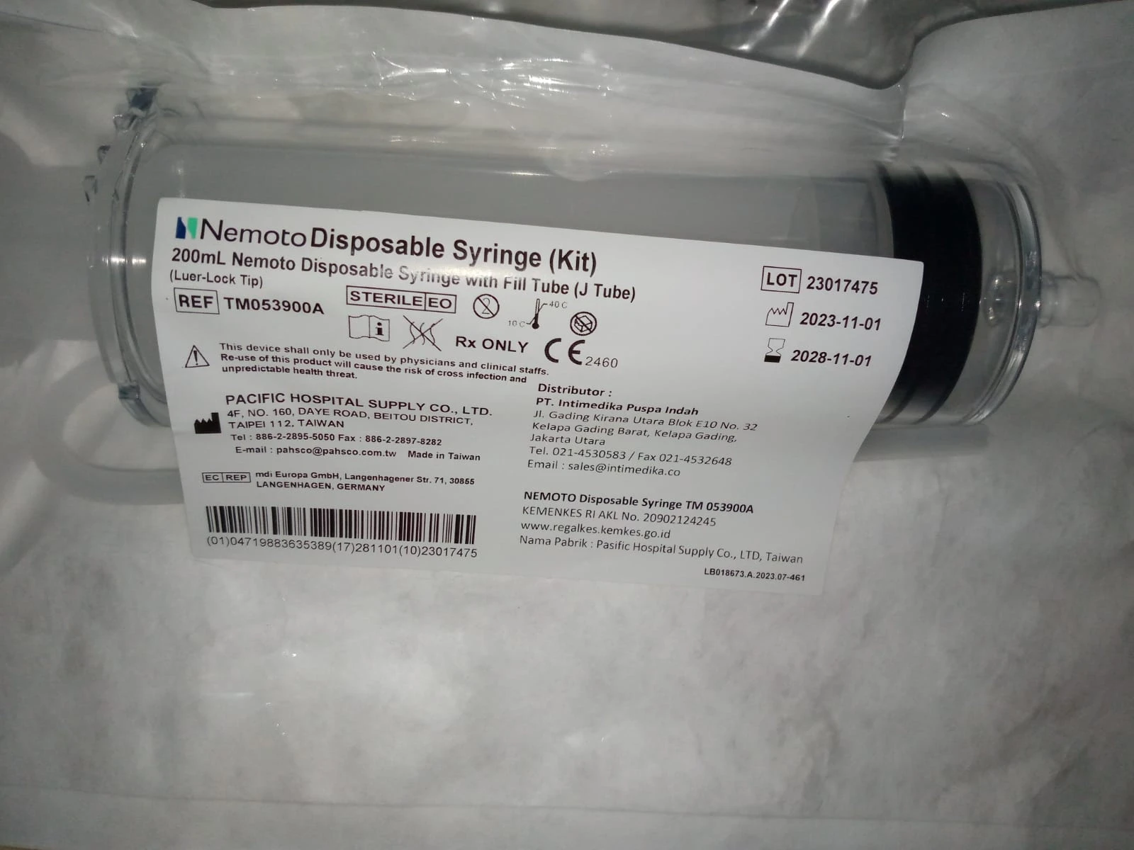 200ml Nemoto Disposable Syringe With Fill Tube